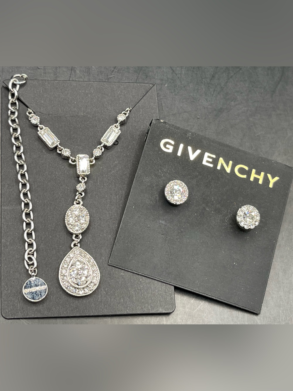 Givenchy 38 Swarovski Crystals Teardrop Necklace & Round Crystal Halo Earrings